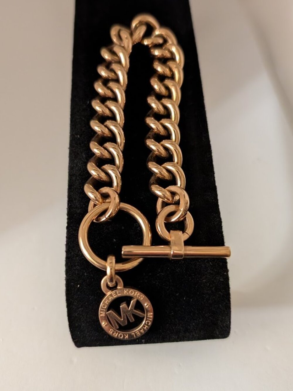 Michael Kors Toggle Chain Bracelet Rose Gold Tone Thick Oversized Link MK Logo